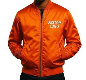 Blouson bomber en satin orange pour homme, logo personnalisé, blouson varsity élégant, blouson de baseball en satin pour l'automne, blouson pour lycée et université - Product Image 2