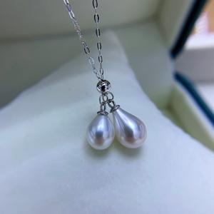 Collier en argent S925 avec pendentif double perle d'eau douce naturelle de 7-8 mm, perle de Zhuji élégante, vente en gros de perles de Zhuji - Product Image 2