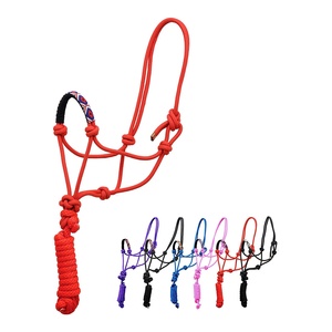 Red Nylon Braided Rope Horse Halter with Beaded Noseband & <b>Lead</b> Rope Adjustable Durable <b>Training</b> Halter OEM Supplier Bulk - Product Image 4