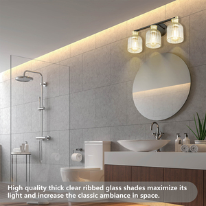 JF2231-W3 New Design Antique Brass 2-<b>Light</b> E26 Ribbed Glass Shade Indoor <b>Wall</b> Mount Vanity <b>Wall</b> <b>Wall</b> Sconce for <b>Bathroom</b> Iron - Product Image 5