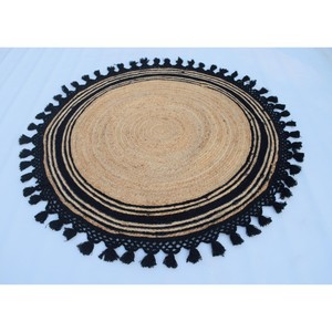 Bohemian Style Flat Pile Living Room Decor Customizable Handmade Jute Round Area Rug Striped - Product Image 4