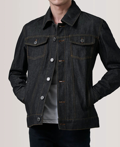 2026 Sale Men's Slim Fit Denim <b>Jacket</b> Dark Grey Washed Cotton Casual Turn-down Collar Single Breasted Regular Sleeve Front - Product Image 1