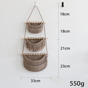Macrame Hanging Storage <b>Basket</b> Set Of 3 With Wooden Rod Ideal For Home Wall Organizer Living Room Bedroom And Boho Decor - Product Image 5