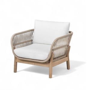 Sillón de Jardín Súper Cómodo con Estructura de Madera de Teca y Cuerda, con Cojín Impermeable Extraíble, Muebles para el Hogar - Product Image 1