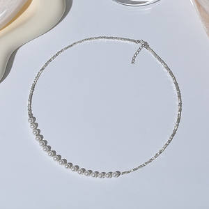 Collar de Perlas de Agua Dulce Naturales de Plata Rota de Alta Gama para Mujer, Diseño Único con Cadena para Clavícula - Product Image 4