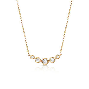 Collier en or 14 carats certifié IGI avec diamants de laboratoire gradués, coupe ronde, cinq pierres, collier en arc incurvé, cadeau d'anniversaire - Product Image 6