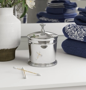 Pot de rangement de luxe moderne en acier inoxydable poli pour coton-tiges de salle de bain, avec couvercle et poignée à bouton, 50 ml, vente en gros - Product Image 1