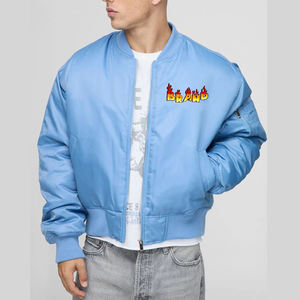 Top Trending <b>Men's</b> Light Blue <b>Bomber</b> <b>Jacket</b> With Flame Logo Print Zipper Front Casual Autumn Wear Regular Fit - Product Image 4