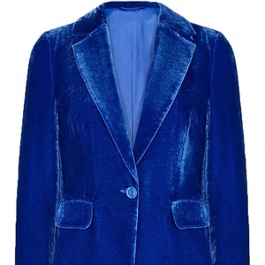 Blazer de sororité pour femme en velours bleu, à bouton unique, col cranté, manches longues, longueur standard, couleur unie, tissé, pour l'hiver - Product Image 2