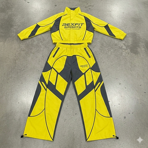 Manufacturer Unisex Sweatsuit <b>Zip</b> <b>up</b> <b>Jacket</b> and Pants Set Reflective Color Block Custom Polyester Nylon Windbreaker Tracskuit - Product Image 2