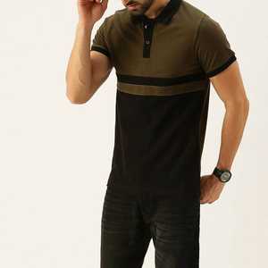 Camisa de Manga Corta para Hombre, Tejida, 100% Algodón, con Bloques de Color, Estilo Casual, Transpirable, Corte Regular, Negro, Verde Oliva - Product Image 4
