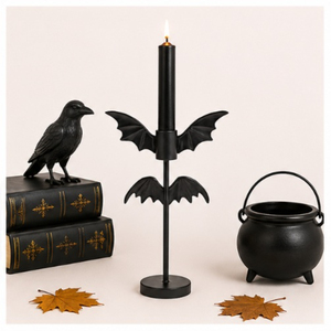 Bat Wing Candle Holder Matte Black Metal <b>Candelabra</b> for Halloween Table Decor Spooky Taper Candlestick for Haunted House - Product Image 4