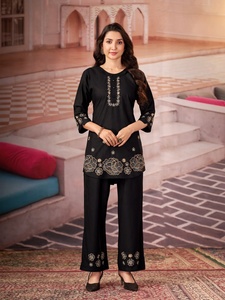 Latest <b>Black</b> Traditional Kurti <b>Pant</b> Set With Floral Embroidery Loose Fit Casual Wear For <b>Women</b> From Samp Corporation - Product Image 1