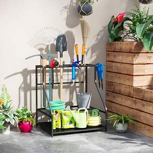 Organisateur de rangement d'outils de jardin bleu à 3 niveaux avec crochets pour porte-outil de cour à balai à long manche - Product Image 2