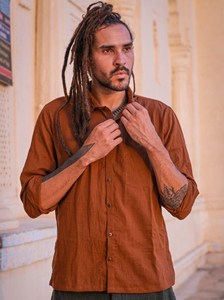 Chemise Kurta en coton biologique pour homme, chemise en coton Khadi écologique et respirante, pour la méditation et les occasions décontractées, vêtements de plage d'été - Product Image 4