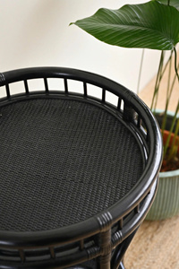 Modern Round Rattan Hotel Furniture Bar Cart with Two-Tier Food <b>Serving</b> 4 Swivel Wheels-Black Commercial Use - Product Image 5