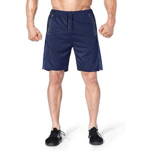 Shorts de sport pour homme bleu marine à séchage rapide avec poche zippée, taille élastique, coupe Bermuda sportive - Product Image 5