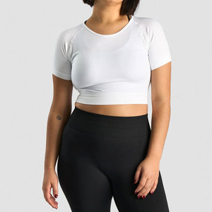 Summer <b>Women</b> Yoga <b>Compression</b> T-<b>Shirt</b> High Stretch Gym Wear Sweat Wicking Short Length T-<b>Shirt</b> For Sports Running Plain - Product Image 1