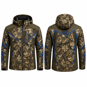 เสื้อแจ็คเก็ตผู้ชายลายดอกไม้ ผ้า softshell ระบายความชื้น สำหรับล่าสัตว์ แขนยาว กันน้ำ ใส่ได้ในฤดูใบไม้ร่วง มีฮู้ดและสีน้ำเงิน - Product Image 1