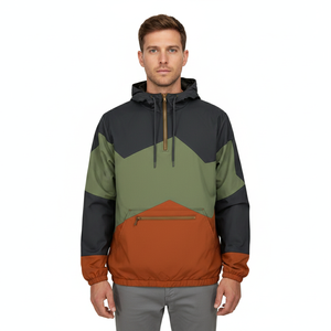 Men's Color Blocking Hooded Windproof Quarter-Zip Jacket With Gorilla Print Back Design Casual Outdoor Wear Autumn Style - Product Image 3