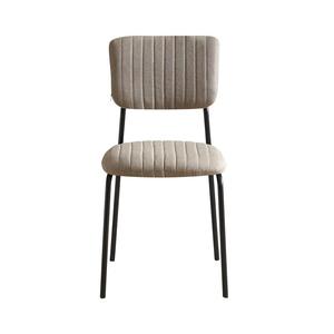 Chaise de salle à manger moderne en velours gris avec dossier à cannelures verticales, pieds en métal noir, siège rembourré sans accoudoirs pour salle à manger - Product Image 2