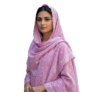 Hiyab de Chifón de Algodón Rosa para Mujer, Bordado Geométrico, Ligero, Transpirable, Estilo Étnico, para Uso Diario, Elegante - Product Image 1