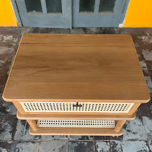 Console minimaliste en bois massif et rotin avec tiroir de rangement et étagère ouverte pour projets hôteliers - Fournisseur Indonésien - Product Image 5