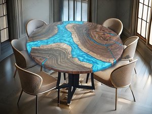 Mesa de Comedor de Resina Epoxi Azure Fusion, Mesa de Madera con Resina Epoxi Azul Cristal, Mesa de Resina Aqua Glow, Mesa de Comedor con Resina Epoxi Ocean Mist - Product Image 5