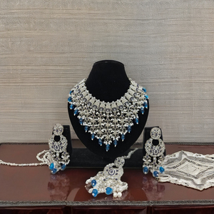 Ensemble de bijoux fins plaqués argent avec pierres en cristal et perles, collier ras du cou - Product Image 1