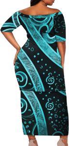 Vestidos Puletasi de Tonga, Vestido Polinesio con Hibisco, Talla Grande, Conjunto Personalizado de 2 Piezas, Vestido Puletasi Samoano, Venta al Por Mayor POD - Product Image 3