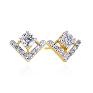 Boucles d'oreilles en or jaune 14 carats avec diamants, taille brillant rond, design minimaliste, bijoux pour femmes à porter au quotidien - Product Image 2