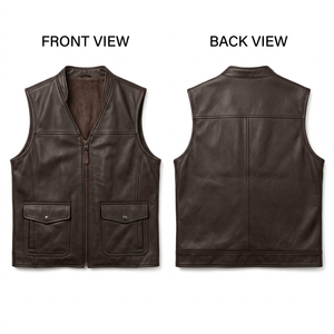 <b>Men's</b> Premium Canvas <b>Vest</b> Windproof Quick Dry Breathable V-Neck Horn Buttons Custom Embossed Logo Front Back Dark Brown Yoke - Product Image 1