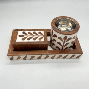 เตาเผาบัคฮูร์งานฝีมืออินเดียสวยงาม ประดับมุกและกระดูกสีน้ำตาลและสีขาว เหมาะสำหรับเป็นของขวัญสำหรับโรงแรมและรีสอร์ท - Product Image 1