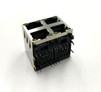 Connecteur femelle RJ45 2x2 Ethernet Cat5E 8p8c avec LED, blindé, entrée inférieure sur circuit imprimé, 90 degrés