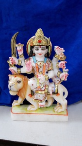 Diosa Durga Maa Idol, diosa de mármol blanco indio, colorido Murti sonriente sentado en el león, PARA ADORACIÓN decorativa con la mano - Product Image 2