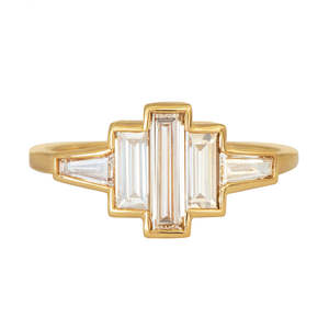 Anillo de compromiso de oro macizo de 14k con diamantes talla baguette para mujer, estilo clásico, certificado IGI - Product Image 1