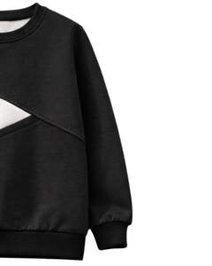 Sweat-shirt personnalisé noir et blanc pour femme, col rond, coupe décontractée, oversize, hiver, mode sur mesure - Product Image 4