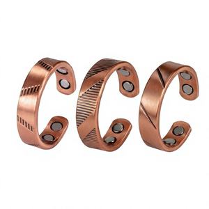 Premium Wholesale Hand Forged Pure Copper Band <b>Ring</b> <b>Magnetic</b> Health Relief Jewelry Carved Geometric Line Pattern - Product Image 2