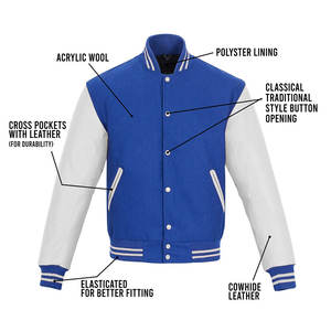 เสื้อแจ็คเก็ตเบสบอลทรงบอมเบอร์แบบวิทยาลัยสำหรับฤดูหนาว  ปักลายด้านหน้า  ทรงเข้ารูป  แขนหนัง  มีฮู้ด  เป็นมิตรต่อสิ่งแวดล้อม คุณภาพสูง - Product Image 4