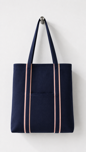 Custom Eco Friendly <b>Small</b> Canvas Tote Bag Striped Zipper Closure Shoulder <b>Handbag</b> Reusable Shopping Carryall for Travel Daily - Product Image 4