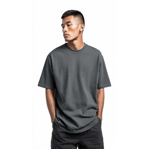 เสื้อยืดคอกลมแขนสั้นทรงโอเวอร์ไซส์สีกรมท่าคุณภาพสูงสำหรับผู้ชาย ผ้าฝ้าย 100% สีพื้น เหมาะสำหรับใส่ลำลองกลางแจ้ง ดีไซน์เรียบง่าย - Product Image 3
