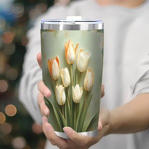 Gobelet isotherme en acier inoxydable de 20 oz à double paroi, design tulipe personnalisé, tasse de voyage - Product Image 3