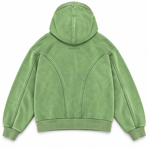 ZONA STAR Unisex Oversized <b>Zip</b>-Up <b>Hoodie</b> Green French Terry 100% Cotton Streetwear Casual with Front <b>Pocket</b> Winter Wear - Product Image 2