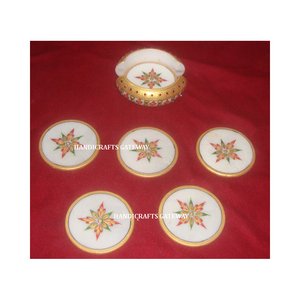 Nouvel ensemble de sous-verres tendance et de qualité supérieure en marbre peint, forme arrondie, pour la maison et les restaurants, idéal pour poser sous les verres. - Product Image 1