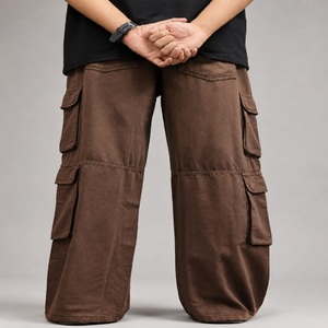 Pantalon cargo marron pour homme, 8 poches, coupe décontractée, style tactique, utilitaire, en sergé de coton, taille élastique, streetwear hip-hop, décontracté pour l'extérieur - Product Image 2