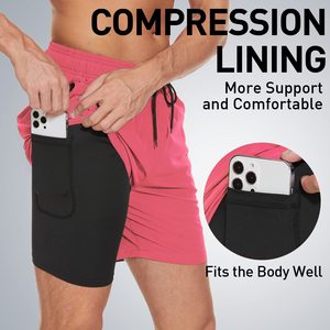 2 in 1 <b>Mens</b> Swim Shorts with Compression Liner Solid Beach Swimming <b>Trunks</b> Breathable Quick Dry Swim Shorts with Zipper Pockets - Product Image 2
