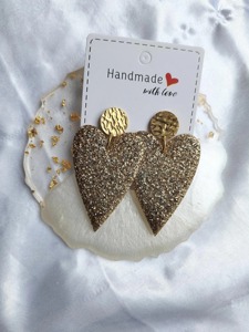 Pendientes de Corazón con Brillantina Hechos a Mano, Pendientes Colgantes de Resina Chapados en Oro, Set de Regalo para el Día de San Valentín - Product Image 5