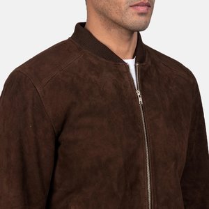 Relevo Industries <b>Men's</b> Brown <b>Suede</b> Bomber <b>Jacket</b> Stand Collar Zipper Closure Casual Autumn Wear For <b>Men</b> - Product Image 6