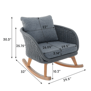 Silla Mecedora de Mimbre Gris Minimalista Contemporánea de 29.5 Pulgadas con Cojines Suaves de Poliéster y Estructura de Madera Resistente para Espacios Interiores - Product Image 4