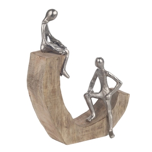 Figura Decorativa de Diseño Moderno con Base de Madera y Metal de Aluminio Plateado, Adorno para Regalo, Decoración Festiva para el Hogar - Product Image 2